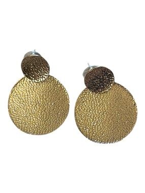 Anthropologie Gold Textured Double Circle Stud Earrings